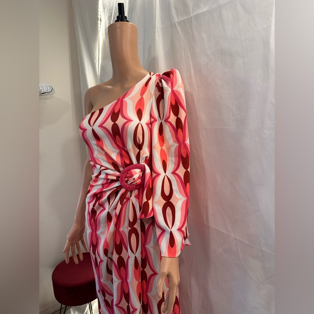 NWT PatBO Twist One Shoulder Maxi Dress Flamant PINK FWRD NEW OFFSHOULDER MAXI - Picture 8 of 9